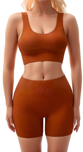 WINHUNT 2-teiliges Damen-Workout-Outfits, Sport-BH, nahtlose Leggings, Yoga, Fitnessstudio, Activewear-Set, Kaffee, Small