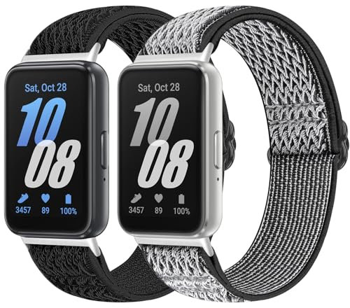 Bcuckood Elastic Nylon Straps Compatible with Samsung Galaxy Fit 3, 2PCS Adjustable Stretchy Nylon Replacement Straps Wristbands for Galaxy Fit3 SM-R390 Watch for Women Men