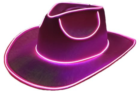 Yulokdwi Leuchtender Cowboyhut, LED-Cowboyhut,Cowboy-Pailletten-Partykappe,Cowboyhut Kostüm Accessoires Für Erwachsene,Leuchtender LED-Cowboyhut Mit Großer Krempe,Unisex
