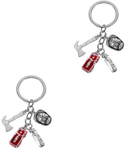 DEARMAMY 2 Pièces équipement de sécurité pour pompiers porte-clés en vrac chaîne de portefeuille pour hommes key organizer organisateur de clé casque porte feuille porte-clés de feu alliage