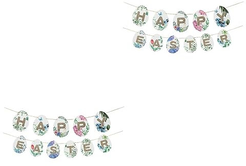 BESTonZON 2 Sätze -latte-art Kranz Frühling Urlaub Outdoor- Graham Hase-banner Aus Sackleinen Weihnachts-hüpfburgen Girlande Osterbanner Schmuck Hängendes Banner Für Ostern Papier