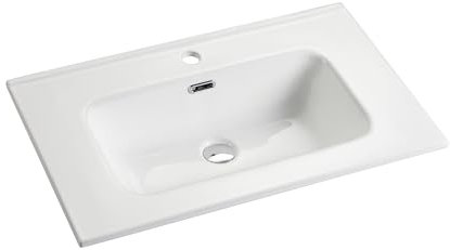NUESTRA VIDA Lavabo de Baño Empotrado Rectangular de Cerámica, Lavabo Sobre Encimera, Diseño Moderno 610 x 460 x 175 mm Cerámica (Blanco)