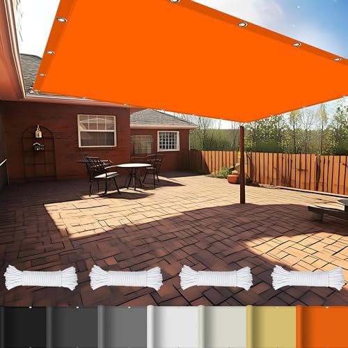 Segeltuch Wasserdicht 8 x 8 m Reißfest Uv-Schutz Nach Mass Polyestergewebe mit Seil Sonnensegel Terrassenüberdachung Sonnenschutz Markise für Pool Und Glasdach, Orange