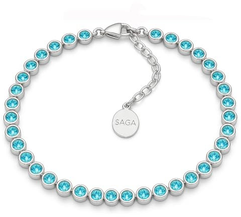 SAGA GIOIELLI® Bracciale Tennis Unisex in Acciaio Inossidabile, Lunghezza 16,5+3 cm, Zirconi da 4 mm, Regolabile – Elegante e Resistente, Idea Regalo Uomo Donna (CELESTE)