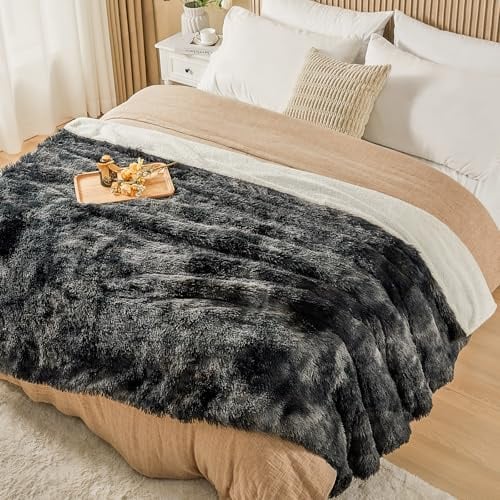 EMME Faux Kuscheldecke Kunstfell – flauschige Felldecke，220 x 240，Batik | Pelz-Wolldecke, plüschig & warm – OEKO-TEX eleganter Überwurf für Sofa & Bett