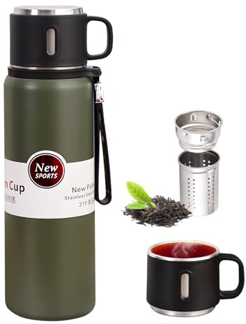 1000ml Double wall vacuum Leakproof stainless steel wide mouth insulated water bottle,tea tumbler with tea strainer infuser basket,cup and lid; travel coffee thermoses hot drinks,cold thermal flask