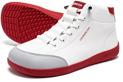 HOBIBEAR Barefoot Minimalist Shoes Womens Mens Zero Drop Wide Toe Box Waterproof Outdoor Hiking Walking Comfortable Trail Running Sneaker White Red