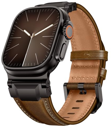 Correas de Cuero Compatibles con Apple Watch Ultra 3 49mm 44mm 46mm 45mm 42mm Correa de Conector de Metal Resistente Piel Auténtica para Ultra 3 2 1,SE 3 2 1,iWatch Series 11 10 9 8 7 6 5 4 3 2 1
