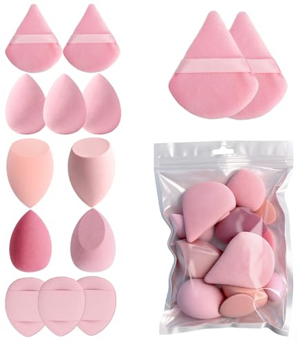 GZRXIOUS 14 Stück Make Up Schwamm Set, Make Up Sponge Makeup Sponge Set | für Flüssigkeit, Foundation, Creme, Puder, Puderquaste Kosmetik, für Natürliches Finish, Rosa