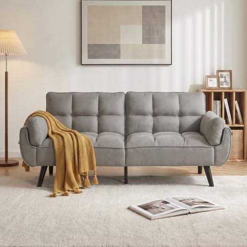 JIEXI sofá 3 plazas, Respaldo no Plegable, 191 x 83 cm, sofá Moderno Tapizado en Tela y con Patas de Madera Maciza, cómodo, Adecuado para salón y Dormitorio (Gris Claro)