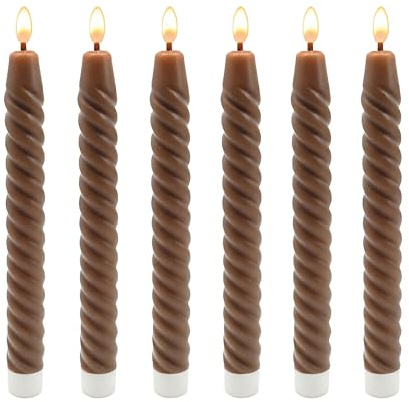 Relaxdays LED Stabkerzen, 6er Set, HxD: 25 x 2 cm, flackernde Flamme, Echtwachs, gedreht, flammenlose Kerzen, Farbwahl