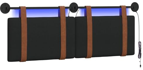vidaXL Hängendes Kopfteil Mit LED Licht Schwarz Antikes PU, Moderner rechteckiger Kopfteil, wandmontierbar, Schlichte gepolsterte Schlafzimmer-Deko, ergonomisch und praktisch