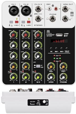 V4-Audio-Interface-Mixer mit Bluetooth-USB-Aufnahmecomputer und 48-V-Phantomspeisung