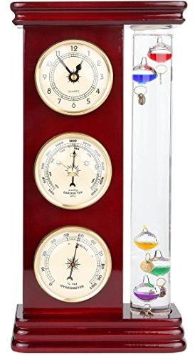 Lily's Home Analoge Wetterstation, mit Galileo-Thermometer, einer Präzisions-Quarzuhr und analogem Barometer und Hygrometer, 5 mehrfarbige Kugeln (15,2 cm L x 5,1 cm B x 30,5 cm H) – Gold