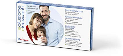Air Liquide Healthcare, SOLUZIONE RINOWASH, Soluzione Salina Ipertonica per il Trattamento delle Cavità Nasali, Lavaggi Nasali per Adulti e Bambini, Confezione da 10 Flaconcini Monodose da 10 ml