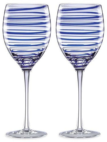 Kate Spade New York Charlotte Street 2-Piece Wine Glass Set, 2 Count (Pack of 1), Blue