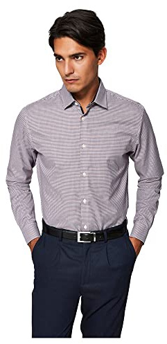 Camicia Manica Lunga Uomo Selected Micro quadretto Rosso/blu