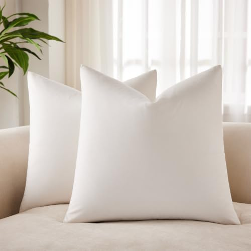 JUSPURBET Cremeweiß Samt-Kissenbezüge 65cmx65cm 2er-Set für Wohnzimmer Couch Sofa Schlafzimmer Dekorative Quadratische Feste Weiche Kissenhüllen mit unsichtbarem Reißverschluss