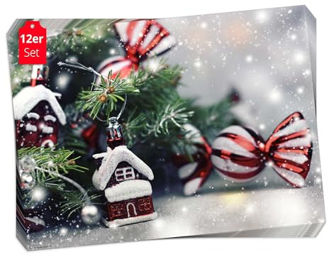Tischsets I Platzsets Weihnachten Tannenzweige mit Christbaumschmuck - 12 Stück 44 x 32 cm in Aufbewahrungsmappe - Die besondere Tischdekoration für Weihnachten, Advent oder Weihnachtsfeier …