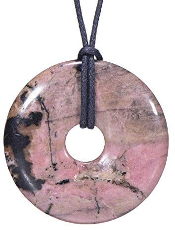 Morella Damen Halskette 80 cm Donut Edelstein Anhänger Rhodonit im Samtbeutel
