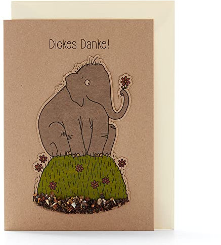 Die Stadtgärtner – Dankeskarte mit Saatstecker I Grußkarte für viele verschiedene Anlässe mit Elefanten-Motiv I Saatpapier enthält Wildblumen-Samen I Karte mit Umschlag I 10,5 x 14,8 cm (DIN A6)