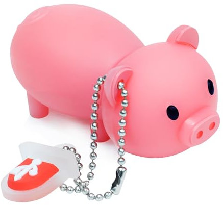 BorlterClamp 64GB Cute USB Flash Drive with Lanyard Cartoon Pink Piggy Shaped Memory Stick Pen Drive Gift