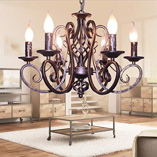 E14 Kronleuchter Pendelleuchte Industrie Vintage Kerze Lampe Esszimmer Wohnzimmerlampe, 53CM Rund Hängelampe für Landhaus Rustikal Arbeitszimmer Esstisch Design Deckenlampe, Höhenverstellbar (Kupfer)