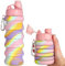 Acehome Collapsible Water Bottle for Kids, Camouflage Color Food-Grade Silicone Portable Leak-Proof Travel Water Bottle 500ml for School, Travel, Camping and Gym (Pink)