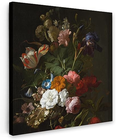MuchoWow© Leinwand Bilder, Einzigartige Wanddeko mit Rahmen, Vase mit | 90x90 cm - Blumen - Gemälde von Rachel Ruysch, Wandbilder Wohnzimmer, Deko Schlafzimmer