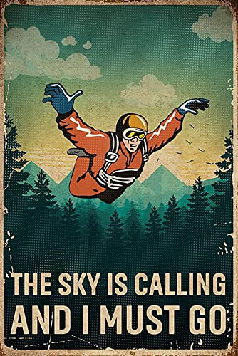 Dreacoss Skydiving Poster, Retro Sky Is Calling Skydiving, vertikales Poster, Metallschild, Retro-Stil, Miller Beer Bar, Denim, 30,5 x 40,6 cm