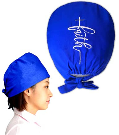 1 x Chirurgische Kappe mit Glauben-Stickerei, Arbeitshut, Schrubbkappen für medizinische, zahnärzte, Königsblau mit Knopf, Einheitsgröße