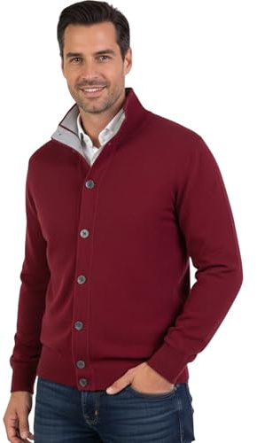 Giacca Uomo Misto Cashmere Cardigan Bottoni Made in Italy Maglione Seta Pullover Manica lunga Lana Merino Cachemire Maglioncino Beige Blu Grigio Maglia Regalo Abbigliamento Inverno (L, Bordeaux)
