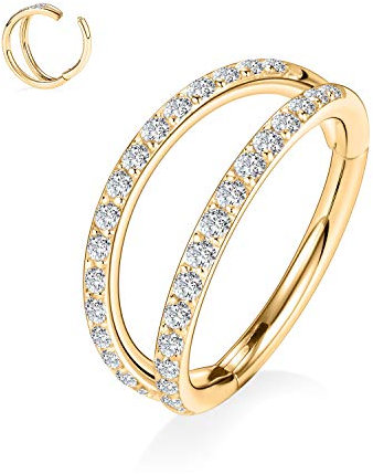 hengkaixuan 18G Knorpelohrringe Conch Hoop Ring Nasenringe Helix Ohrring Hoop Gold 316L Chirurgenstahl Higned Segment Seamless Clicker Ring Doppelt gestapelt mit CZ Lobe Creolen Nasenring 8mm