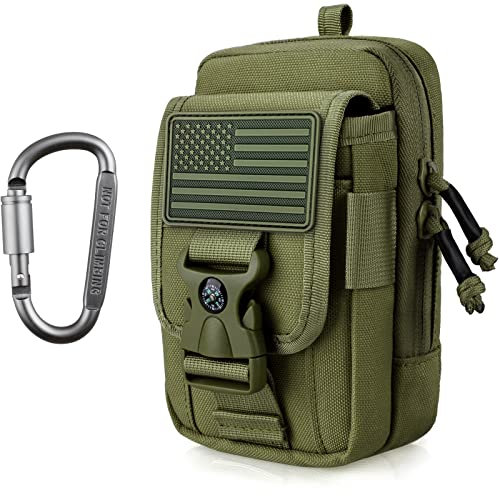 WYNEX Taktische Kompass-Handytasche, große Molle-Smartphone-Holsterhülle, doppelte Kapazität, kleine EDC-Tasche mit Kompassschnalle und Karabiner, Armeegrün