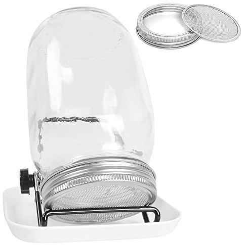 JARAGAR Sprossenglas Keimglas Set, Mason Jars 36oz mit Edelstahl-Siebdeckel, Tablett und Ständer, Seed Growing Set für Home Kitchen Bohnensprossen, Brokkoli-Samen, Alfalfa, Salat-1000ml