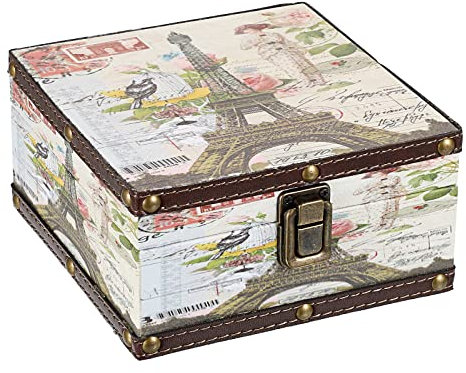 Hipiwe Dekorative Schmuckschatulle aus Holz und PU-Leder, Vintage-Stil, Erinnerungsbox, Geschenke für Mädchen und Jungen, Heimdekoration, Eiffelturm