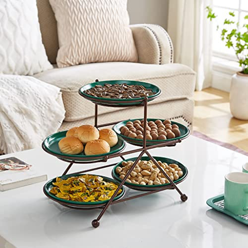 Obst Etagere 5 Etagen - Keramik Obstkorb Für Mehr Platz Auf Der Arbeitsplatte - Dekorativer Obstkorb - Obstschale Etagere Groß Mit Metallbügel, 32X24X31cm