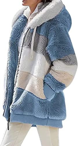 Nsercvb Fleecejacke Damen,Winterjacke Damen Teddy Fleece Mantel Warm Gefüttert Winter Kapuzenpullover Flauschig Plüschjacke Sweatshirt mit Kapuze und Taschen Reißverschluss Winterjacke Oversize, 5XL
