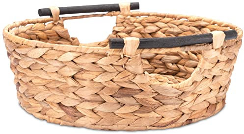 Decorasian Korb zur Aufbewahrung, geflochten aus Wasserhyazinthe mit Griffen - Präsentkorb bzw. Geschenkkorb leer – Ideale Geschenkkörbe von groß bis klein – 37cm Natur