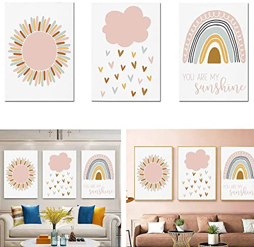 Taicols 3er Set Bilder Kinderzimmer, Poster Kinderzimmer Deko Mädchen, DIN A4 Poster Babyzimmer Mädchen Deko Boho Wandbilder Deko (A)