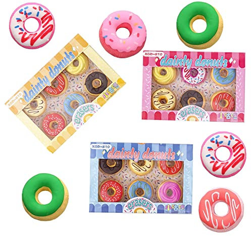 FAINCA 18 Stück Radiergummi Kinder, PVC-Freier Sicherer Eraser, Donut-Form, Süssigkeiten Farben, Kawaii Design, Set für Schule Schreibwaren