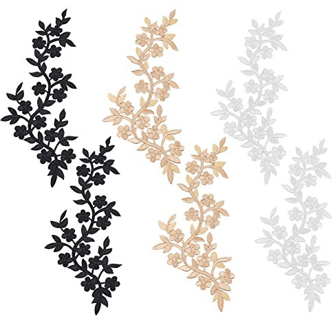 NBEADS 6 Stk. 3 Farben Stickerei Spitze Blumen Patches, Bügeln auf Patches Aufnähen Schwarz Weiß Gelb Blumen Spitze Applikationen für Brautkleid Dekoration Reparatur Kleidung Rucksäcke Jeans Mützen
