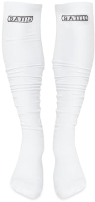 Battle Sports Long Scrunch Fußballsocken, extra lange gepolsterte Sportsocken für Herren & Jungen, Weiss/opulenter Garten, Small-Medium