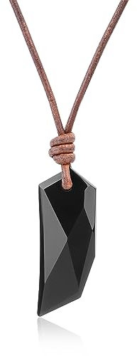 COAI Geschenkideen Herren Braune Leder Halskette mit Wolfszahn Halskette aus Obsidian Kristall
