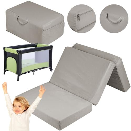 Flumi Reisebettmatratze Reisematratze Kindermatratze faltbar 120x60 cm Babybettmatratze Klappbar Microfaser Bezug abnehmbar und waschbar Mittelweich Matratze für Baby Klappmatratze Kinder