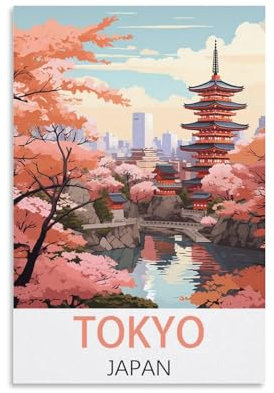 KmoNo Tokyo Japan Vintage Reiseposter 20 x 30 cm, Wanddekoration, Gemälde, Leinwand, Wandkunst Wohnzimmer Poster Schlafzimmer