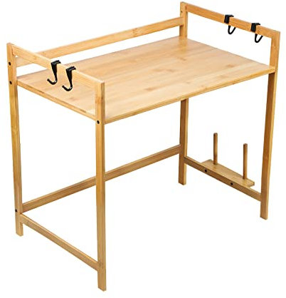 Soporte Microondas de Madera, Estante para Horno de Microondas, Estante de Cocina con 4 Ganchos, Estantería Cocina (3 Niveles-52 * 30 * 35cm)