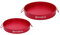 simpa Round 2PC Metal Colour Serving Trays Set with Handles, 30cm & 25cm Diameter Trays - Matt Red