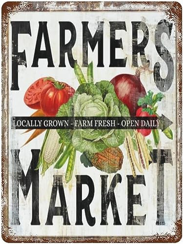 Distressed Farmer's Market Wand-Metallblechschild, Farmers Market, Vintage-Bauernhaus-Wanddekoration, rustikales Farmers Market-Schild, industrielles, modernes Küchenschild, Wandkunst, Landhaus-Heimde