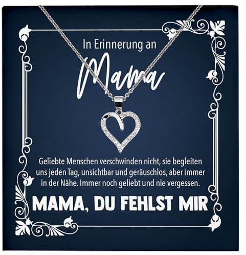 22Feels Kondolenz Geschenk, In Erinnerung an Mama, Trauer Schmuck Set Frauen, Andenken an verstorbene Mutter, Muttertag, RIP Beerdigung - Echt Silber 925 Herz Halskette mit Karte